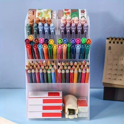 Transparent pencil holder and desk organizer tray by BackupMyFilesNow.com for pens, pencils, and office or school supplies.