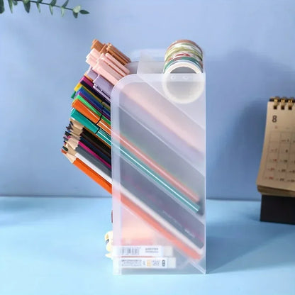 Transparent pencil holder and desk organizer by BackupMyFilesNow.com, multi-functional stationery tray for pens and pencils.