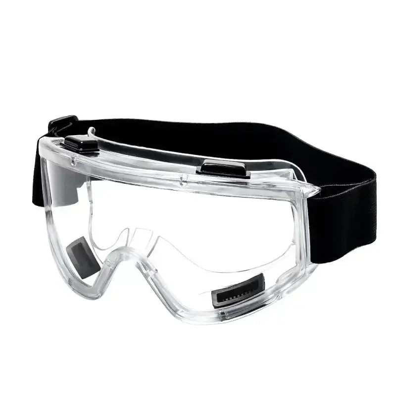 Clear safety goggles by BACKUPMYFILESNOW.COM® with anti-splash dust-proof lenses for industrial, lab, and research eye protection.