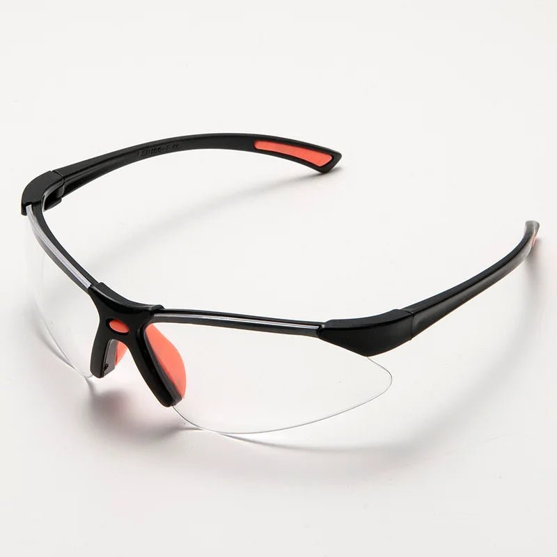 Transparent safety goggles for cycling and lab work, protective eyewear from BACKUPMYFILESNOW.COM® with secure fit and clear lenses.