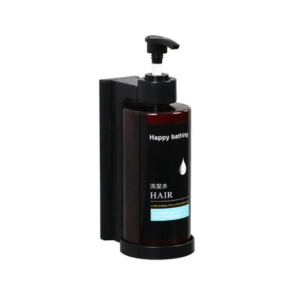 Wall-mounted hotel shampoo and shower gel bottles with hand sanitizer and soap dispensers, no punching required, by BackupMyFilesNow.com.