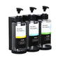 Wall-mounted hotel shampoo and shower gel bottles with hand sanitizer and soap dispensers, no punching required, sleek and functional.