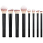 Black long tube face and eye brush set with 8 brushes, 2 beauty sponges, and 1 puff for powder, blush, and eyeshadow application.