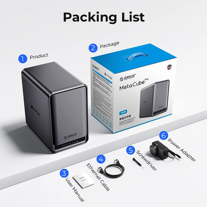 Orico TS200 USB 3.2 MetaCube NAS enclosure for 2.5-inch HDDs and SSDs, supports up to 100TB for personal cloud storage and backup.