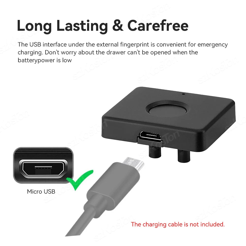 Smart home biometric fingerprint lock on a hidden drawer, electronic keyless lock for secure privacy file storage and residential security.