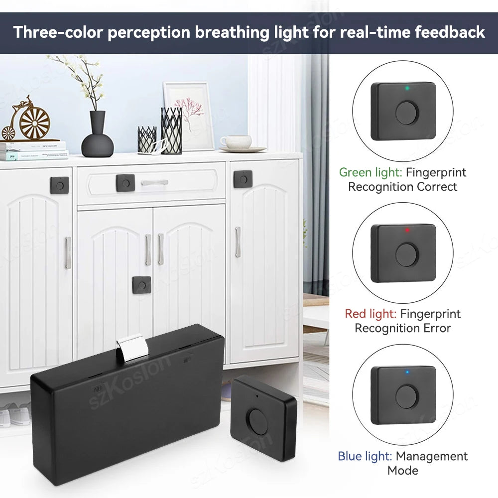 Smart Home Biometric Fingerprint Lock by BackupMyFilesNow.com on a hidden drawer for secure file storage and keyless residential security.