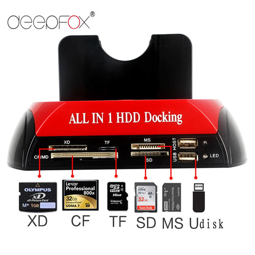 BackupMyFilesNow.com dual external hard drive docking station with IDE, SATA, USB 2.0, Type C, and one-touch backup functionality.