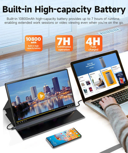UPERFECT 15.6-inch portable monitor with 120Hz touchscreen, IPS 1080P display, USB-C, HDMI, built-in 10800mAh battery for gaming