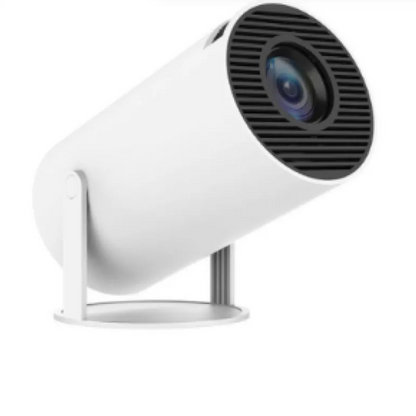 Portable small projector from BackupMyFilesNow.com showing a compact device with projection lens and control buttons on a clean background.