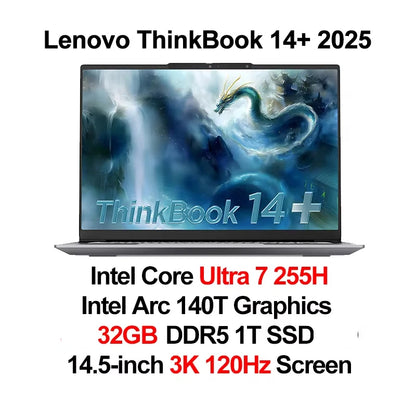 Lenovo ThinkBook 14+ Ultra 5 laptop with 32GB DDR5, 1TB SSD, 14.5-inch 120Hz screen, Intel Arc 130T graphics.