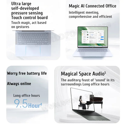 Honor MagicBook Art 14 2024 ultrabook with 14.6-inch 3.1K OLED touchscreen, Intel Ultra 5 processor, 16GB RAM, and 1TB storage.