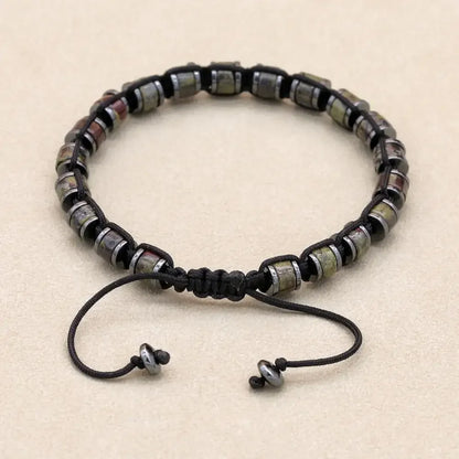 Men's and women's braided bracelet with natural stone hematite, dragon blood beads, and unakite, handcrafted jewelry for health and style.