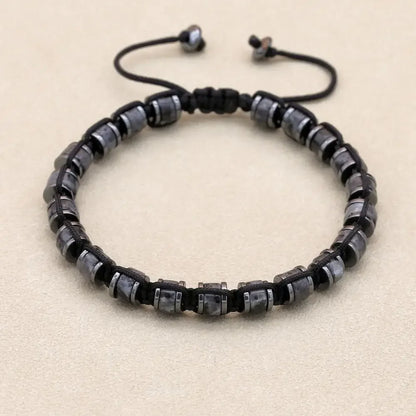 Natural stone hematite and dragon blood beads braided men's and women's bracelet, handmade jewelry for couple health and style.
