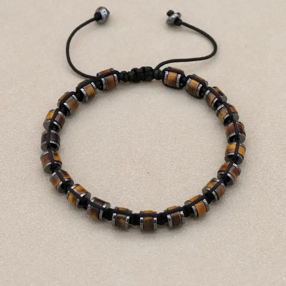 Natural stone hematite and dragon blood beads braided bracelet for men and women, handmade jewelry with a sleek, stylish design.