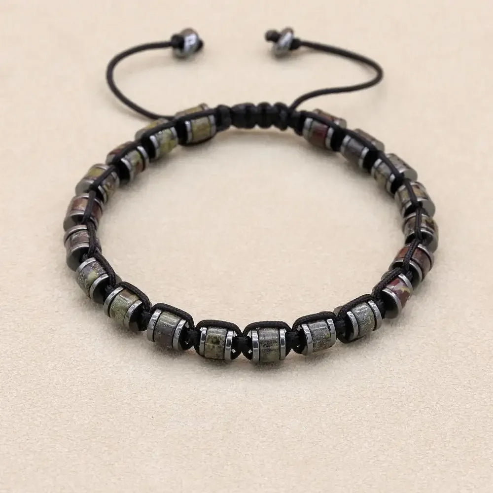 Natural stone hematite and dragon blood beads braided men's bracelet, handmade jewelry for women and couples, health-focused design.