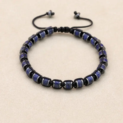 Unakite and hematite men's bracelet with braided design, featuring dragon blood beads, handmade jewelry for women and couples.