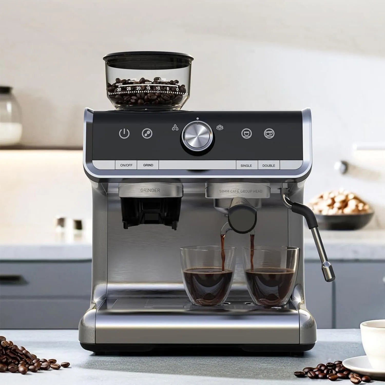 20-bar espresso coffee machine with built-in grinder, semi-automatic, 1450W, ideal for lattes and cappuccinos, perfect for coffee lovers
