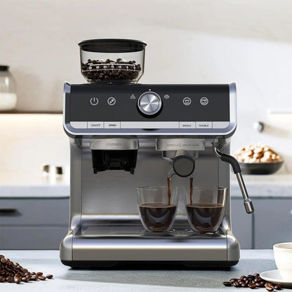 20-bar espresso coffee machine with built-in grinder, semi-automatic, 1450W, ideal for lattes and cappuccinos, perfect for coffee lovers