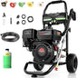 Gas pressure washer with 212cc engine, 4200 PSI, 4.0 GPM, includes soap tank and 5 quick-connect nozzles.