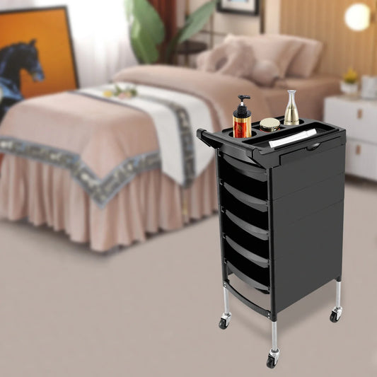 Beauty salon rolling trolley with five drawers, mobile salon equipment cart for tools and storage, by BackupMyFilesNow.com.