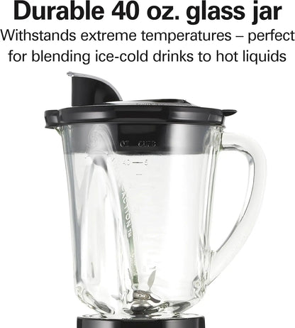 Gray and black blender and food processor combo with 40oz glass jar, portable travel cup, and 3-cup electric chopper, 700W power.