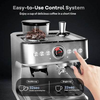 BackupMyFilesNow.com espresso machine with grinder, 20-bar semi-automatic coffee maker, PID control, milk frother, steam wand, 95oz tank