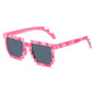 Colorful mosaic pattern sunglasses with creeper style, novelty pixel design, suitable for boys and girls, trendy 2021 fashion eyewear.