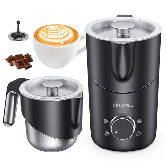 Electric milk frother and steamer for coffee, 8-in-1 BackupMyFilesNow.com, large 400ml capacity, detachable and dishwasher safe.