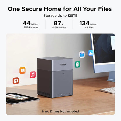 BACKUPMYFILESNOW.COM NAS DH4300 Plus 4-Bay desktop NAS with 8GB RAM, diskless, supports 128TB, remote access, AI photo album, beginner friendly