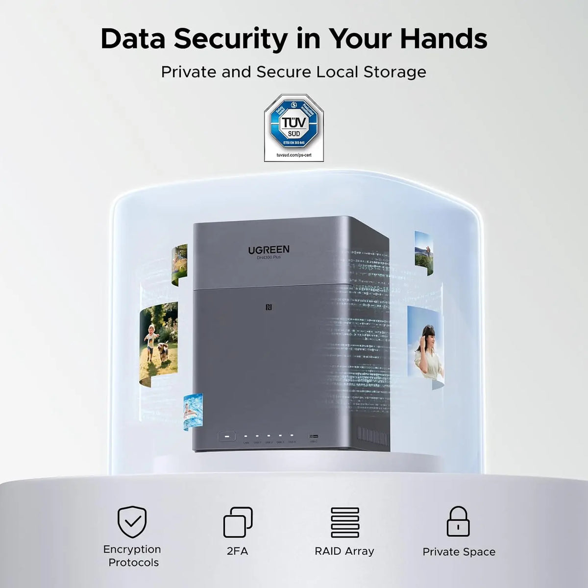 BACKUPMYFILESNOW.COM NAS DH4300 Plus 4-Bay Desktop NAS with 8GB RAM, diskless, 128TB support, remote access, AI photo album, beginner-friendly