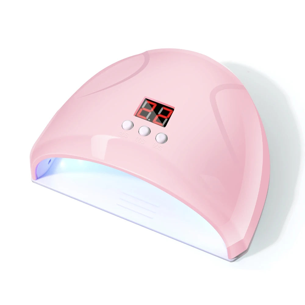 Pink USB nail phototherapy machine with 12 UV LEDs, 36W gel curing lamp, infrared sensor for nail art and polish curing.