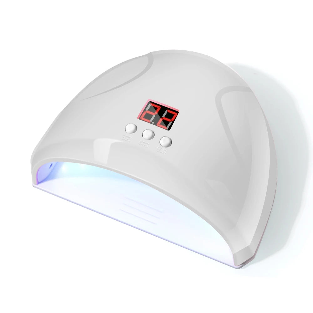 Pink USB nail phototherapy machine with 12 UV LEDs, 36W curing light, infrared sensor, for gel nail polish and nail art.
