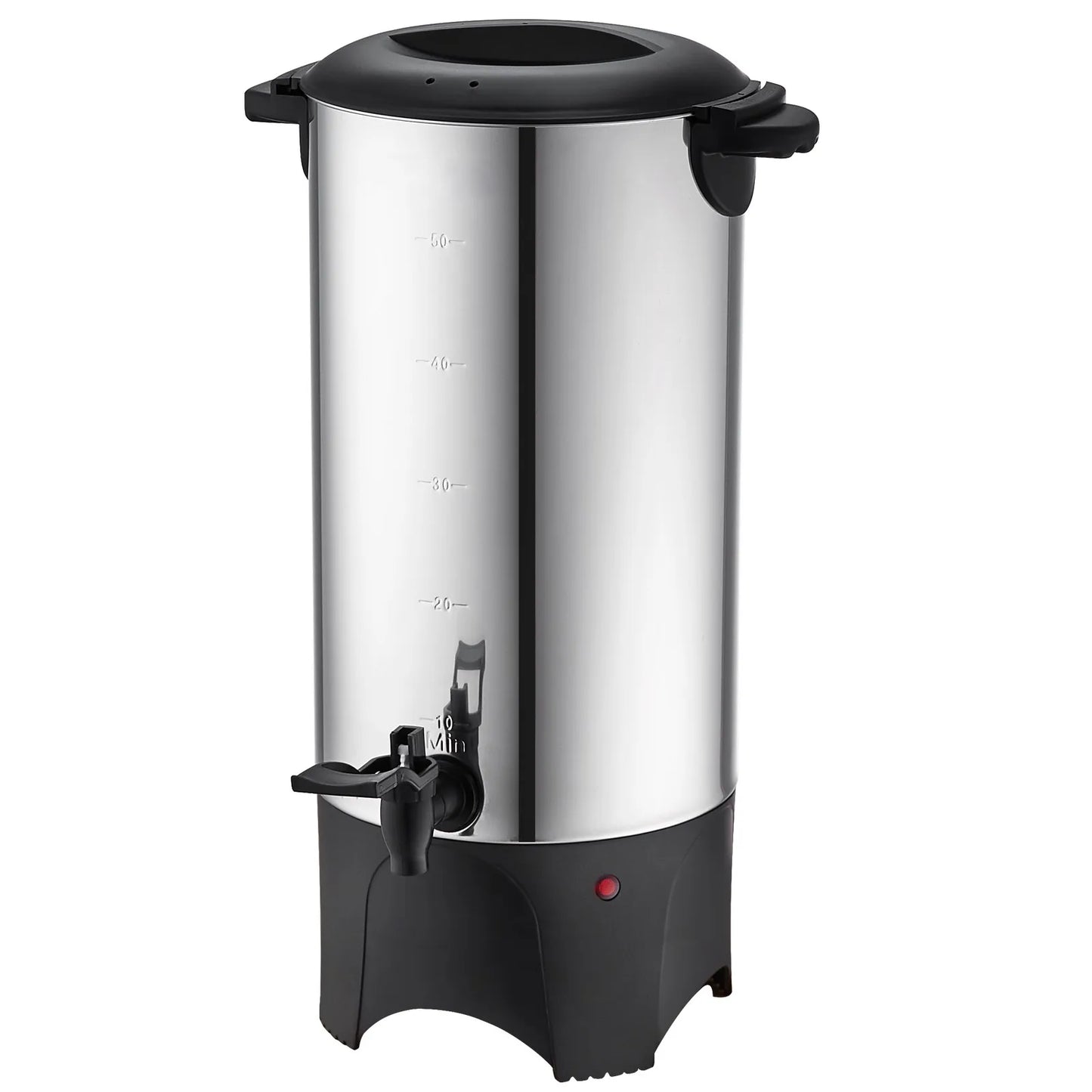 SucceBuy stainless steel 50-cup commercial coffee urn with digital display, large capacity, and 1000W electric brewing for quick service.