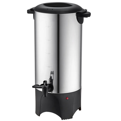 SucceBuy stainless steel 50-cup commercial coffee urn with digital display, large capacity, and 1000W electric brewing for quick service.
