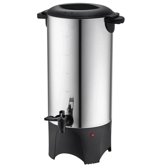 SucceBuy stainless steel 50-cup commercial coffee urn with digital display, large capacity, and 1000W electric brewing for quick service.