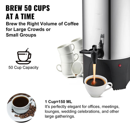 Stainless steel SucceBuy 50-cup commercial coffee urn by BackupMyFilesNow.com, large electric coffee dispenser with quick brewing.