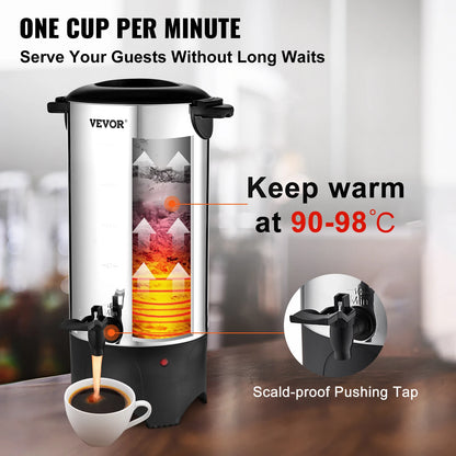 Stainless steel SucceBuy 50-cup commercial coffee urn by BackupMyFilesNow.com, large electric coffee dispenser for quick brewing.