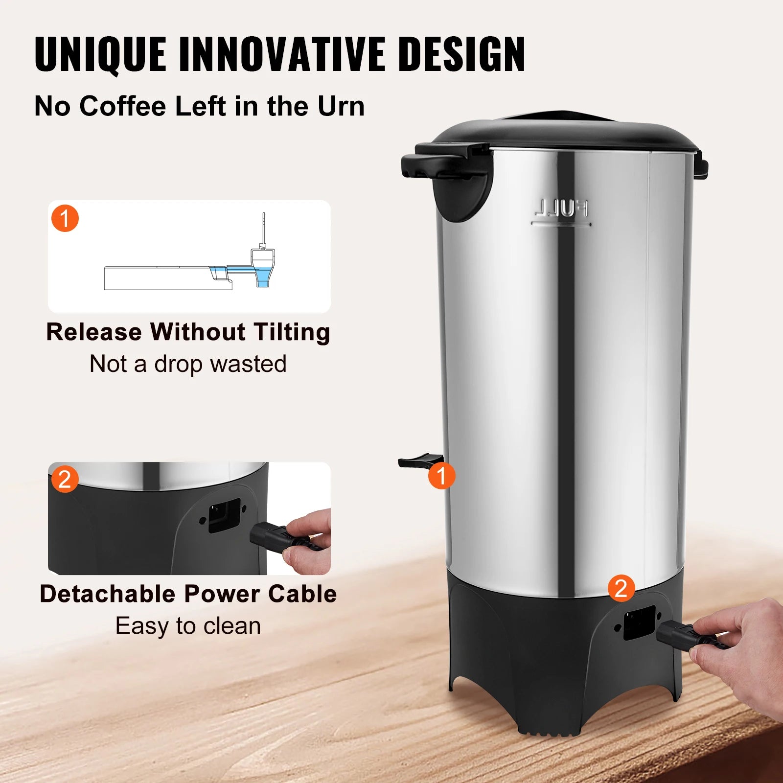 Stainless steel SucceBuy 50-cup commercial coffee urn with electric 1000W heater, large coffee dispenser for quick brewing