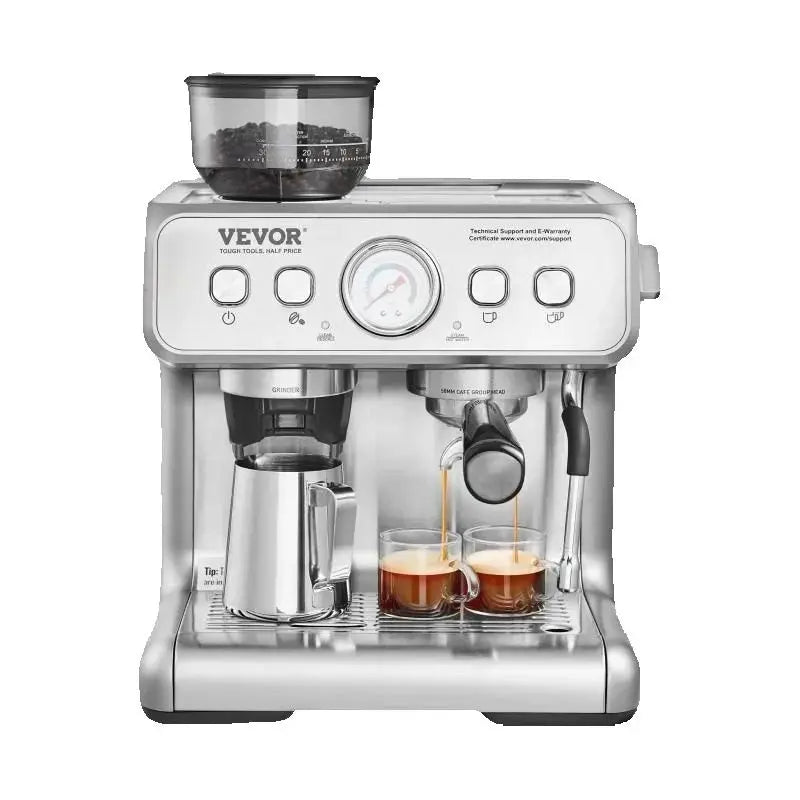 SucceBuy Espresso Machine with Grinder, 15 Bar semi-automatic coffee maker, milk frother, steam wand, compact countertop design