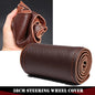 Universal Braid Leather Steering Wheel Cover, 38cm, genuine cowhide leather with hand sewing needles and thread, for car steering wheels.