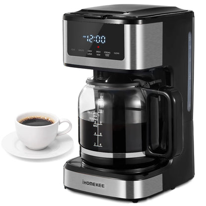 BackupMyFilesNow.com 12-cup programmable drip coffee maker with touch screen, iced coffee function, and regular or strong brew options.