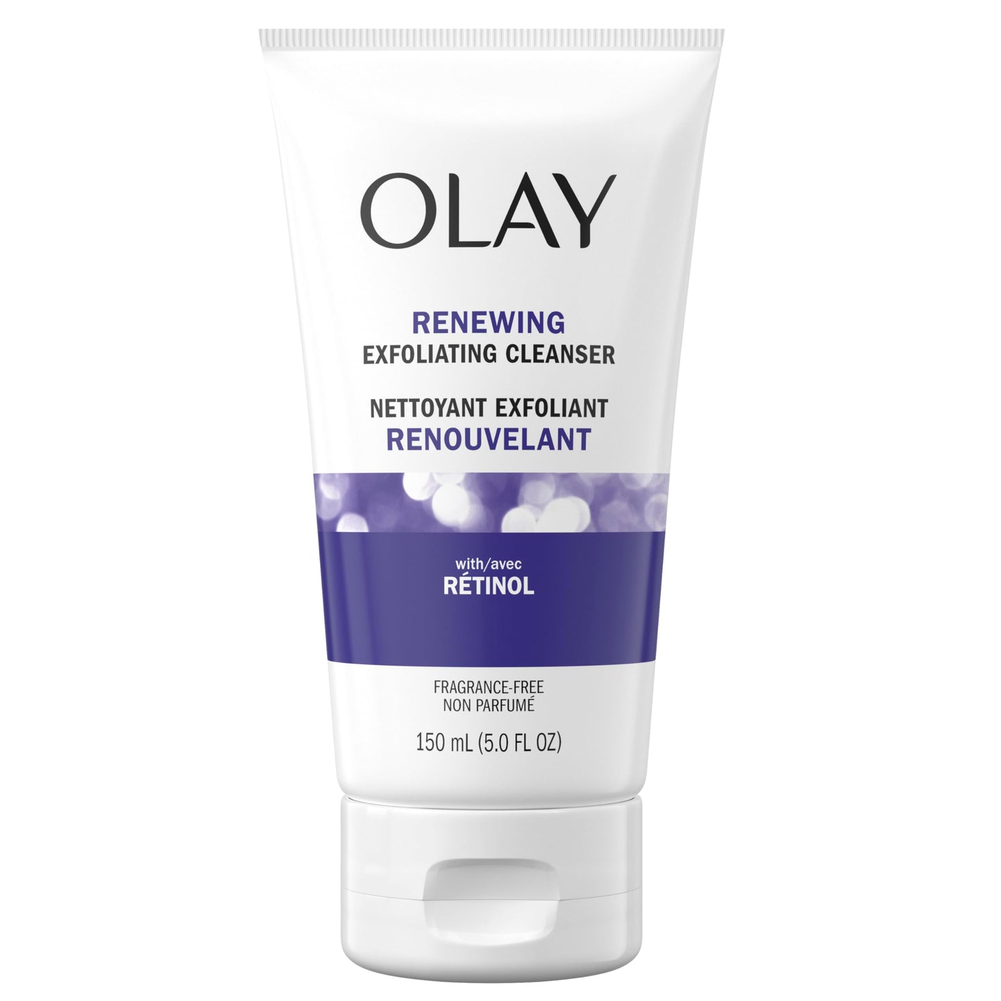 Olay Regenerist Retinol 24 Face Cleanser in 5 oz bottle, with creamy texture and clean, refreshing look.