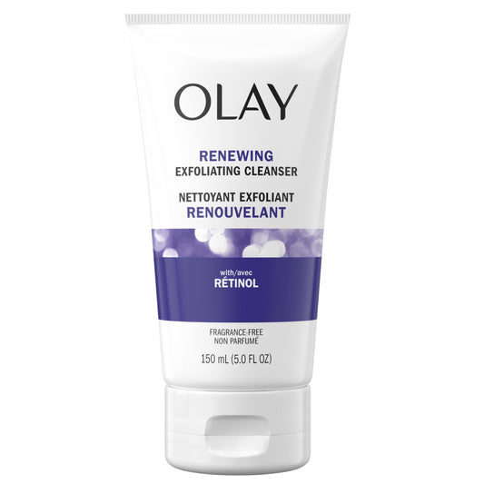 Olay Regenerist Retinol 24 Face Cleanser in 5 oz bottle, with creamy texture and clean, refreshing look.