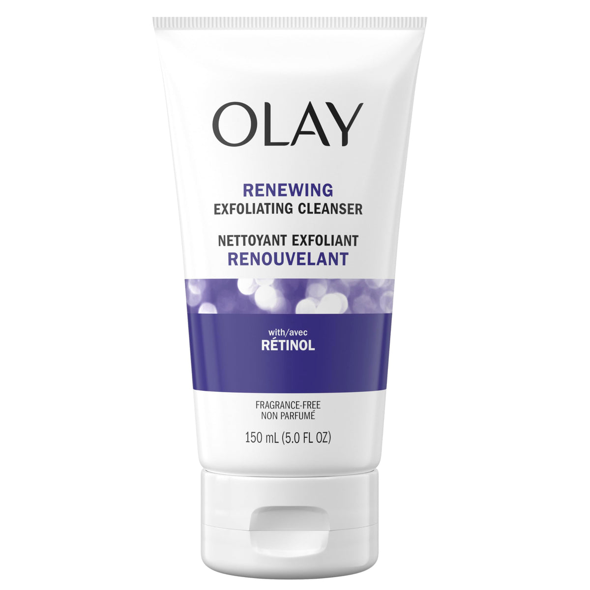 Olay Regenerist Retinol 24 Face Cleanser in 5 oz bottle, showcasing the pump dispenser and clear label on the product.