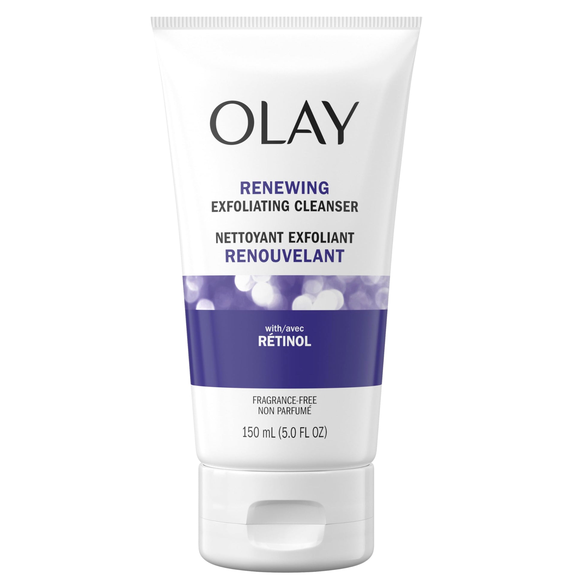 Olay Regenerist Retinol 24 Face Cleanser in a 5 oz bottle, showing the white pump bottle with product label and clean design.