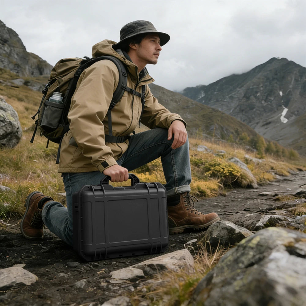 Green Starlink Mini case by BACKUPMYFILESNOW.COM®; waterproof IP67 hard case for portable Star Link Mini storage, ideal for outdoor travel.