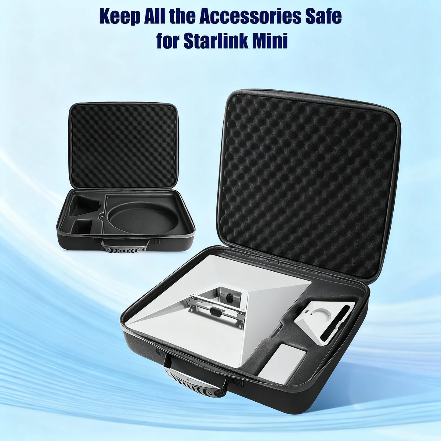 Green BACKUPMYFILESNOW® Starlink Mini waterproof hard case, IP67 rated, fits Star Link Mini for outdoor travel and camping storage.