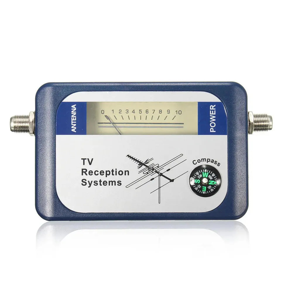 BackupMyFilesNow DVB-T2 TV antenna satfinder with digital signal strength meter and pointer for terrestrial and satellite signal detection.