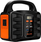 Portable BACKUPMYFILESNOW.COM® power station with multiple charging ports, compact design, and digital display for battery status.