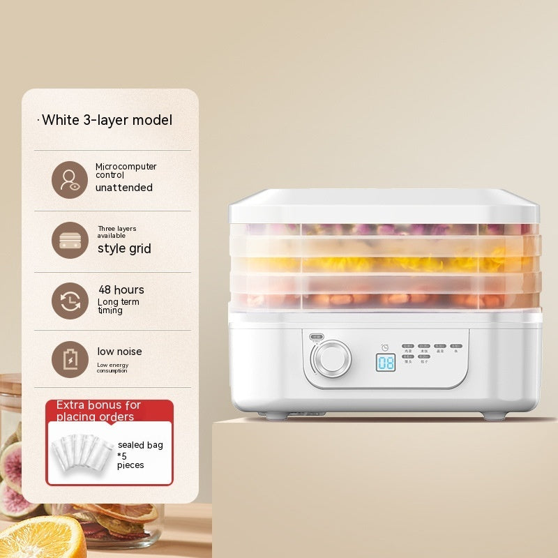 BACKUPMYFILESNOW.COM® household fruit dehydrator with multiple drying trays for making snacks and drying food.